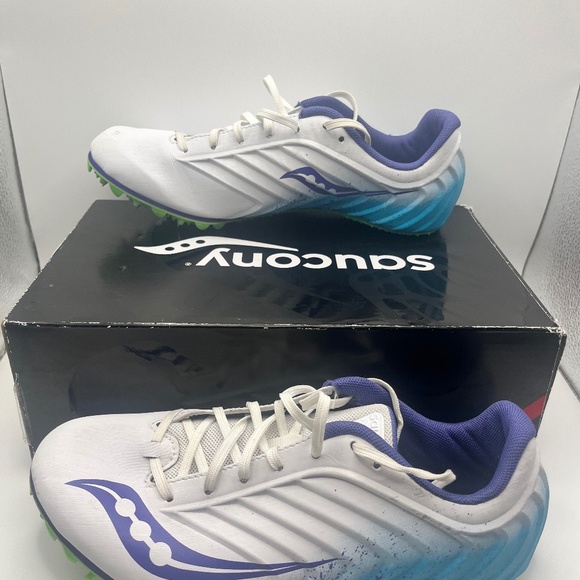 Saucony Spitfire 5 Womens Track Field Running Shoes White Purple Blue Size 7.5 - Picture 1 of 8